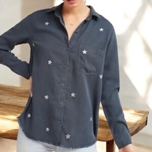 Anthro Cloth & Stone Navy/White Women's Star Patterned Button-Up Shirt Sz S